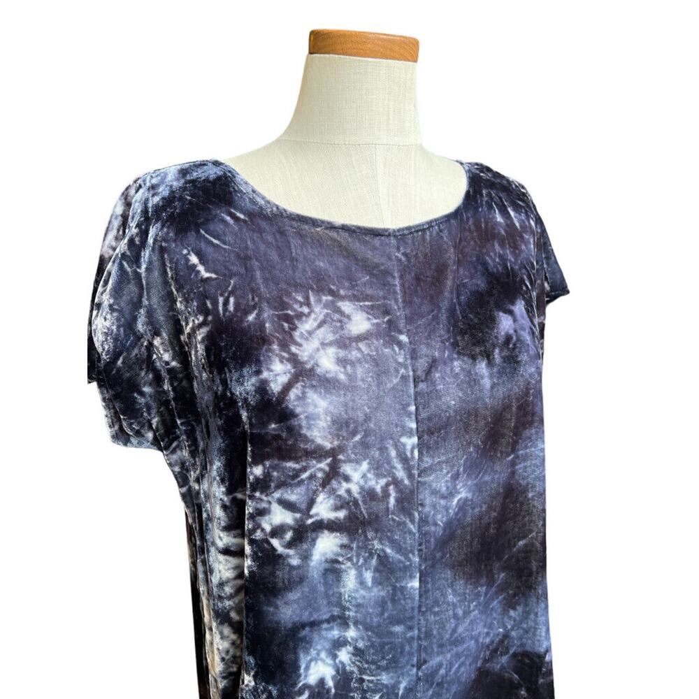 Pure Jill Deep Blue Tie-Dyed Velvet Velour Short Sleeve Dress NWT Medium Petite - Picture 2 of 12